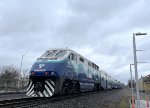 Sounder F59PHI # 903 pushes Train # 1518 out of Kent Station toward its next stop of Tukwila